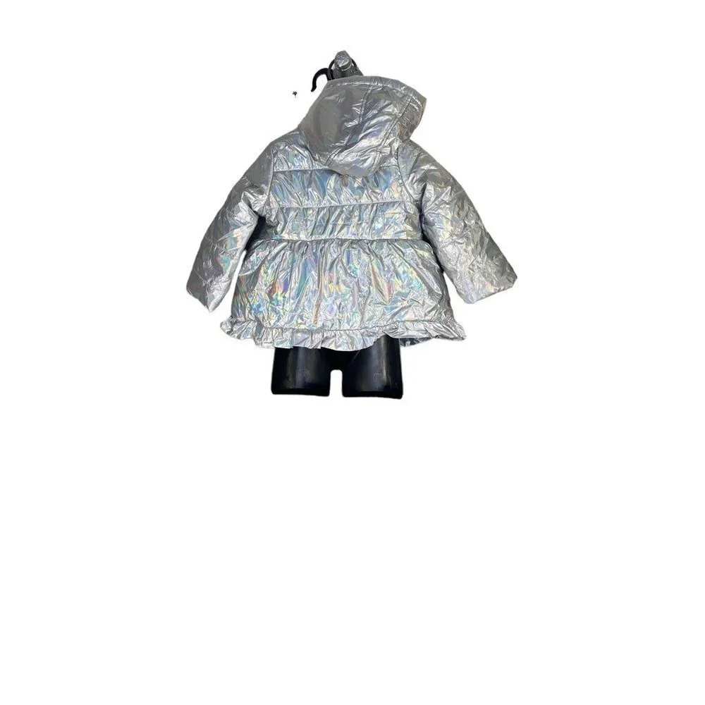 First Impressions Girls Puffer Jacket Silver Hooded Long Sleeve Zipper 24M‎ New